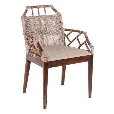 SILLA GRIS-MARRÓN MADERA-RATTAN 59 X 61 X 88 CM REF.105483
