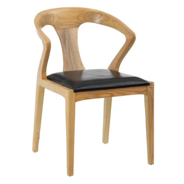SILLA NATURAL-NEGRO MADERA TECA-PIEL 55 X 54 X 77 CM REF.602879