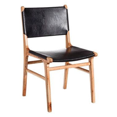 SILLA NEGRO MADERA TECA-PIEL SALÓN 50 X 52 X 83 CM REF.106883