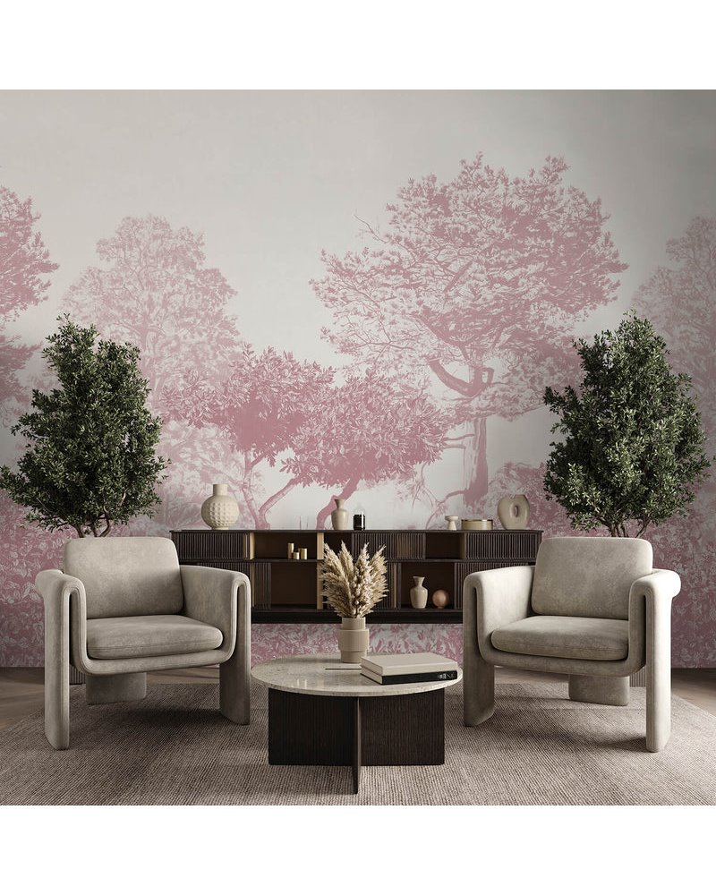 Classic Hua Trees Mural Wallpaper Burgundy