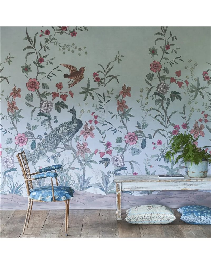 Peacock Toile Scene 1 Sky Blue PJD6013-02