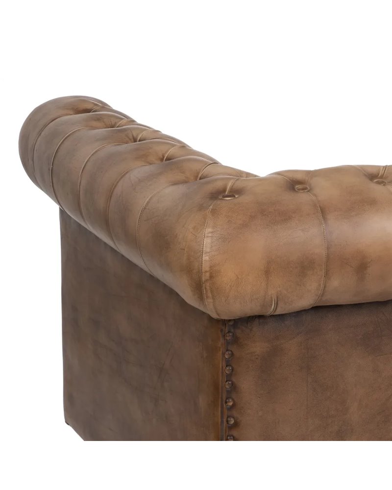 SOFÁ 3 PLAZAS MARRÓN PIEL SALÓN 206 X 85 X 74 CM REF.606276
