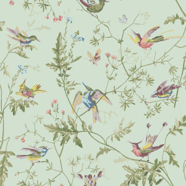 Hummingbirds Multi Old Olive On Duck Egg 100-14069