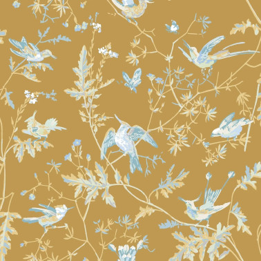 Hummingbirds Ice Blue On Metallic Gold 124-1006