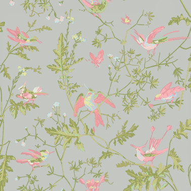 Hummingbirds Rose & Olive On Grey 124-1003
