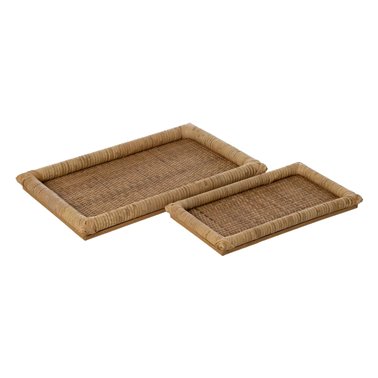 BANDEJA NATURAL RATÁN DECORACIÓN 47,50 X 30 X 4 CM SET DE 2
