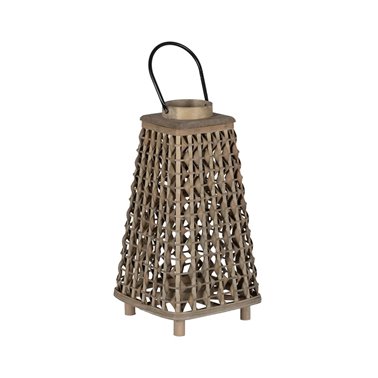 FAROL PORTAVELAS GRIS BAMBÚ DECORACIÓN 26 X 26 X 47 CM