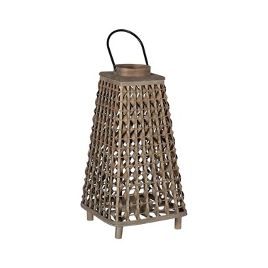 FAROL PORTAVELAS GRIS BAMBÚ DECORACIÓN 30 X 30 X 56 CM