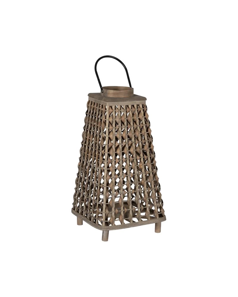 FAROL PORTAVELAS GRIS BAMBÚ DECORACIÓN 30 X 30 X 56 CM