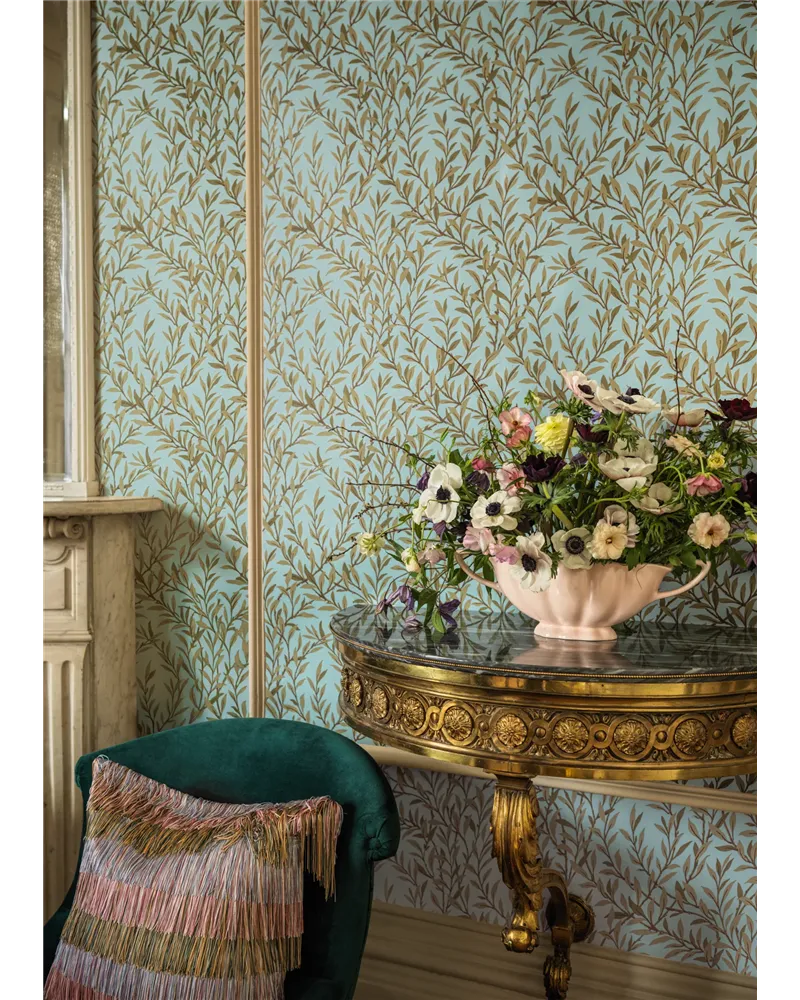 Willow Branch Olive On Teal 127-7035