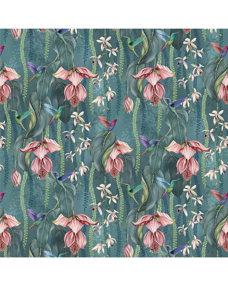 Trailing Orchid Velvet Teal Pink F8026-02 Trailing Orchid Velvet Teal Pink F8026-02
